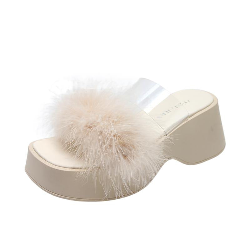 Dame mode platform slippers med fjederdetaljer og gennemsigtig rem Stilla