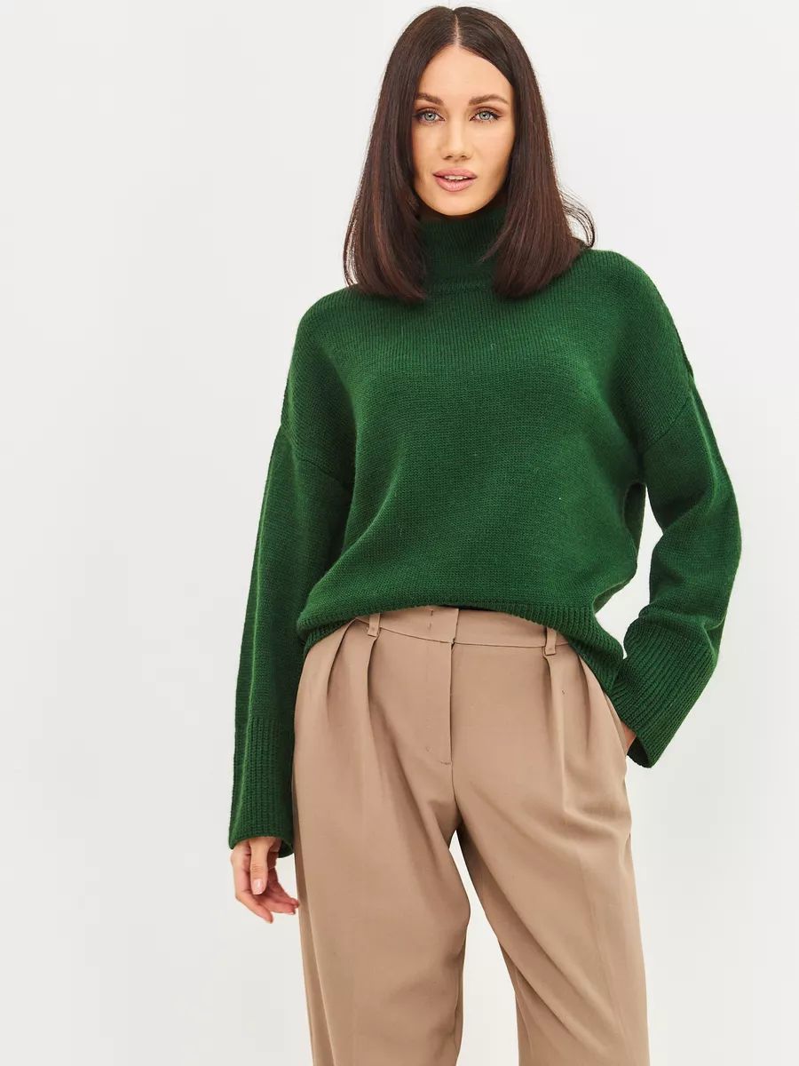 Dame afslappet rullekravepullover i blødt materiale Stilla