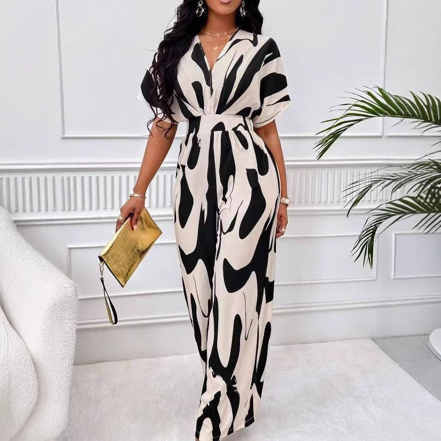 Dame langærmet jumpsuit med fashionable mønster Stilla