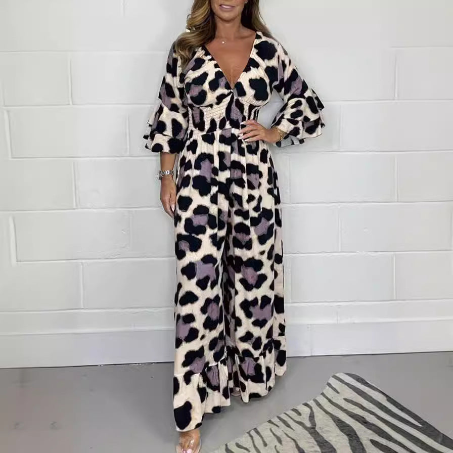 Dame jumpsuit med dyb V-udskæring og bredt skåret ben Stilla