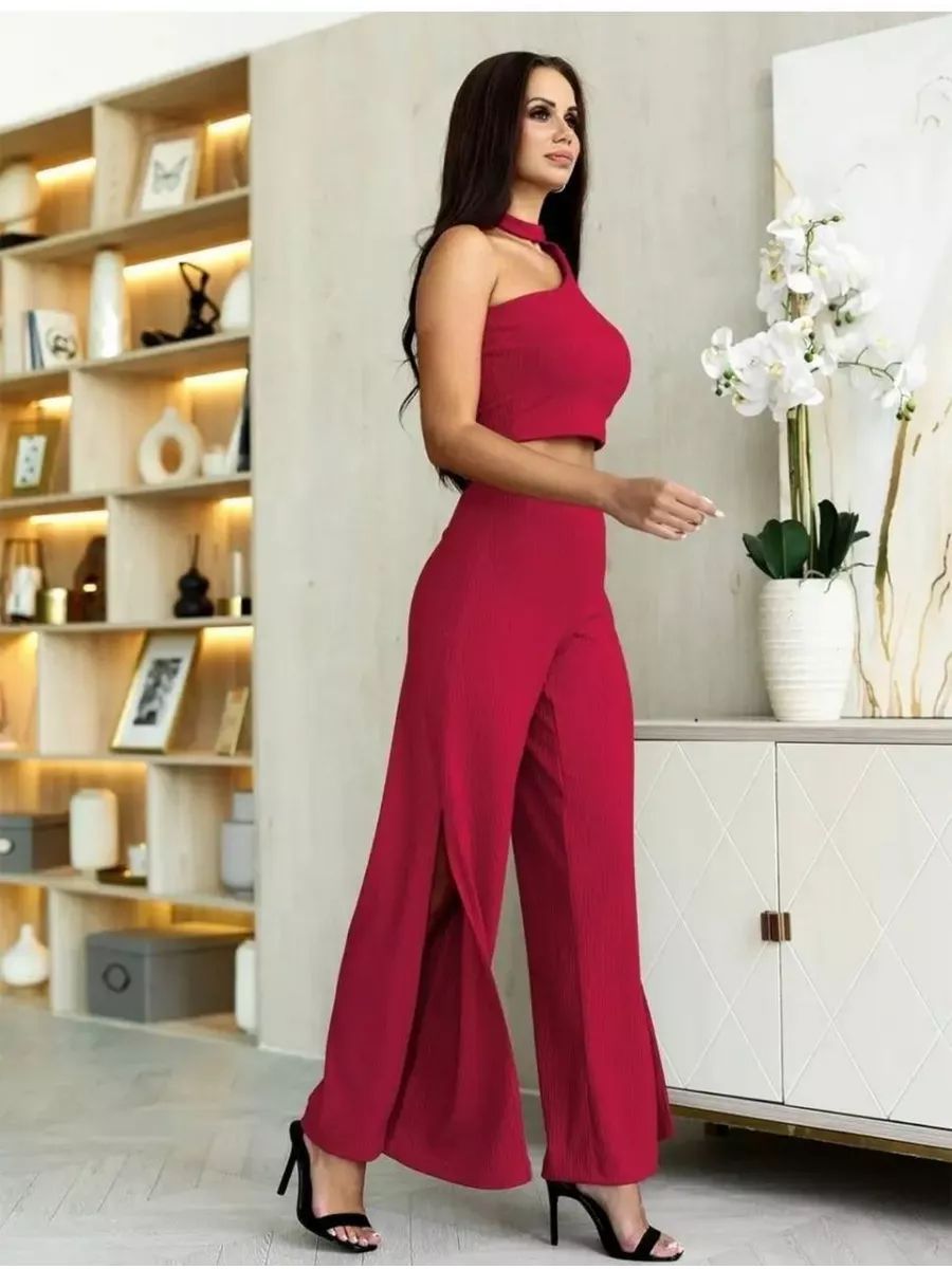 Dame Cropped Top og løse bukser i stribet design Stilla