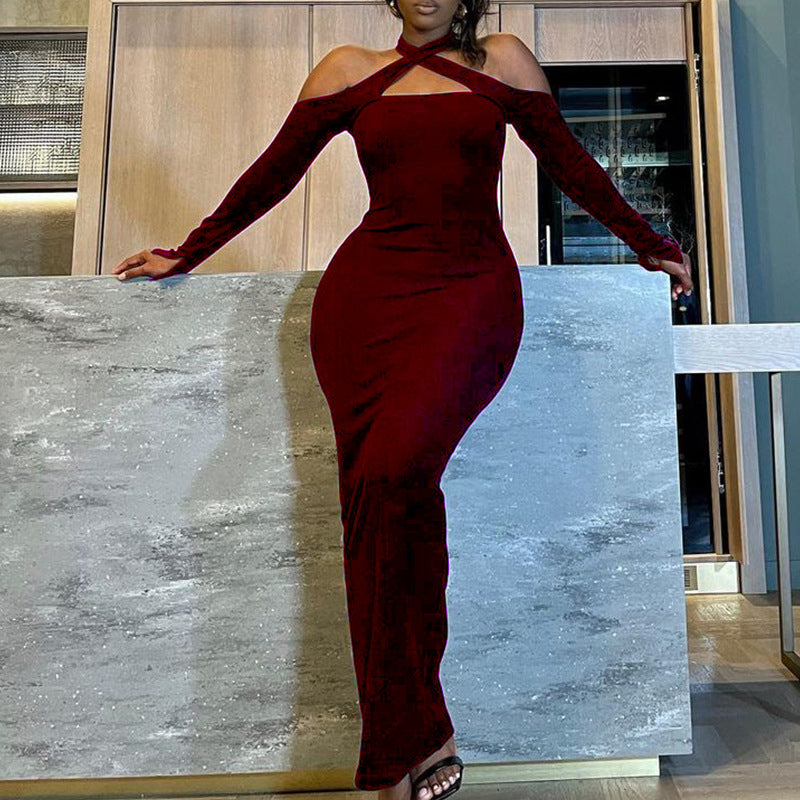 Dame Elegant Langærmet Maxikjole med cut-out Detalje Stilla