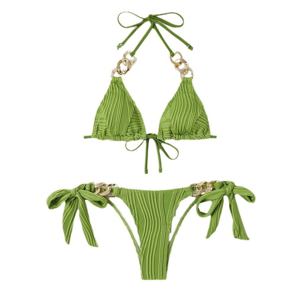 Dame Triangel-Bikini med flydende flæse-design og gyldne accenter Stilla