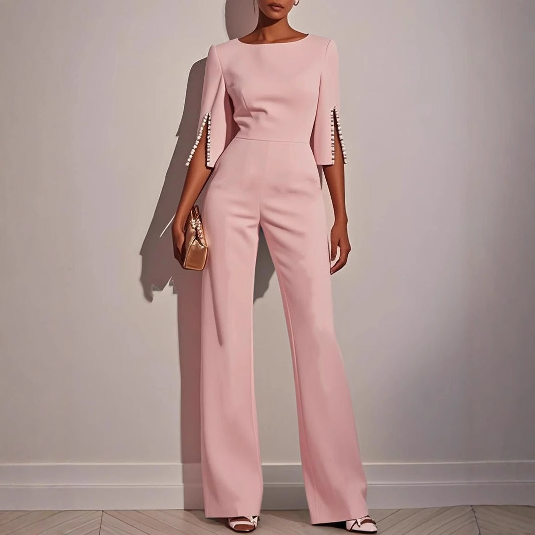 Damer Elegant Jumpsuit med dekorative perleærmer og bred bukse Stilla