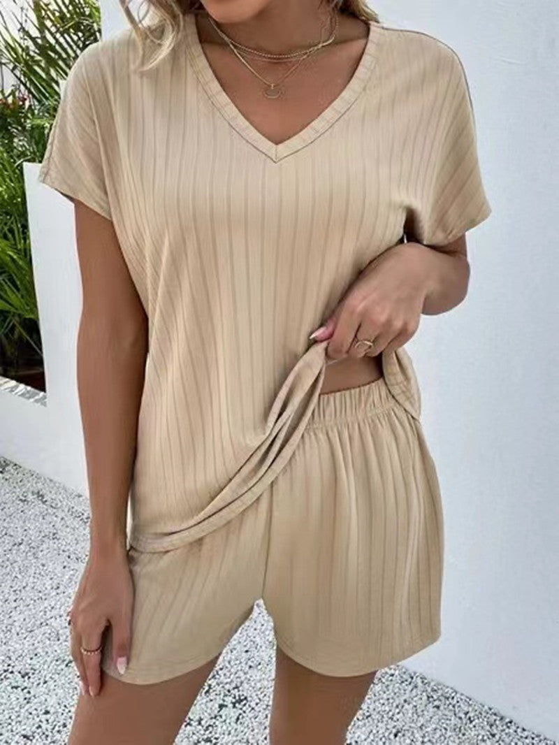 Dame Casual V-hals Kortærmet Pyjamas med Shorts Stilla