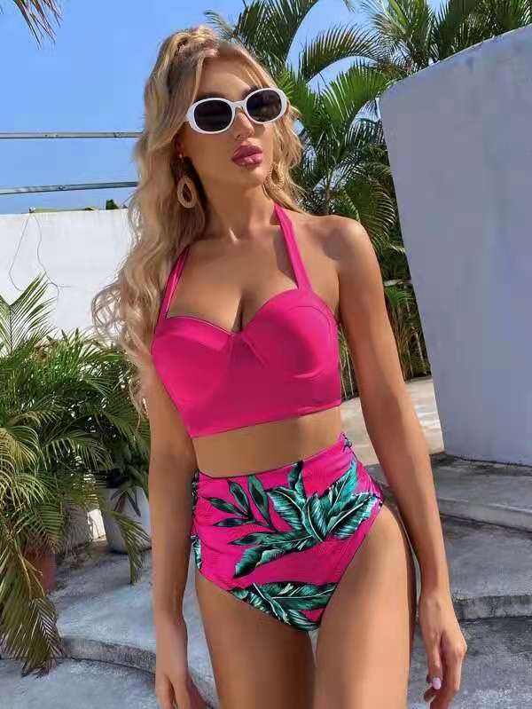 Dame Højskåret Bikini med stilfuldt top og elegant rynkning Stilla