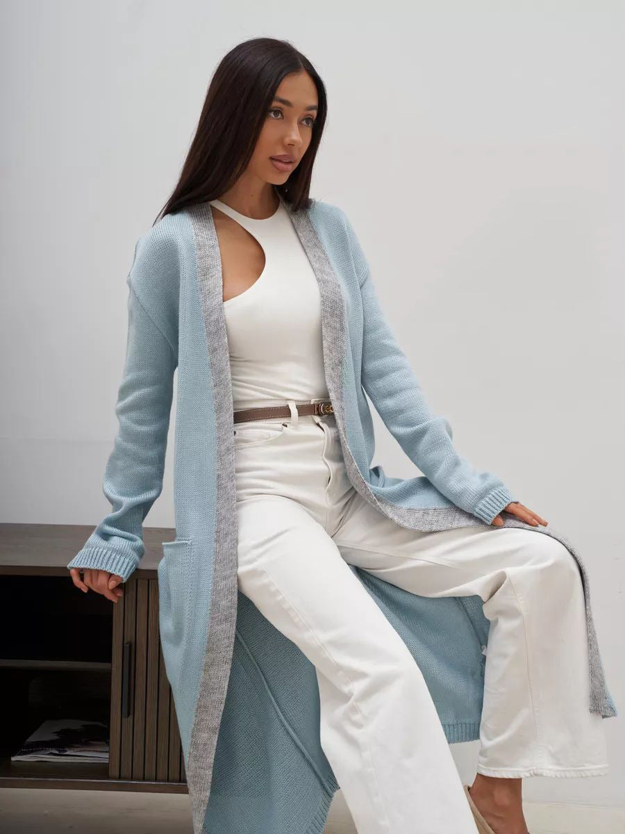 Dame elegant cardigan med talje bælte og dybe lommer Stilla