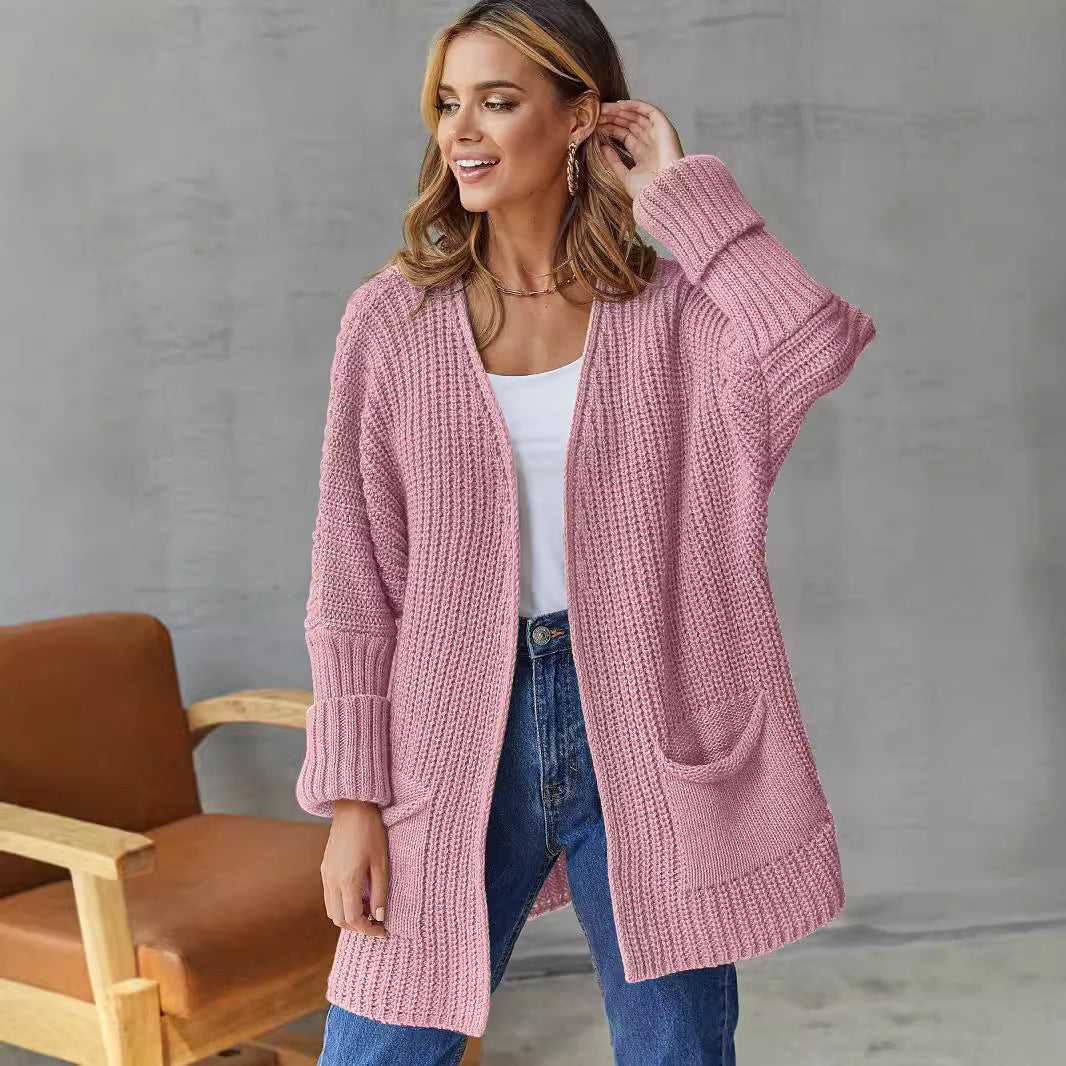 Femme Struktureret Åben Strikcardigan med Lomme detaljer Stilla