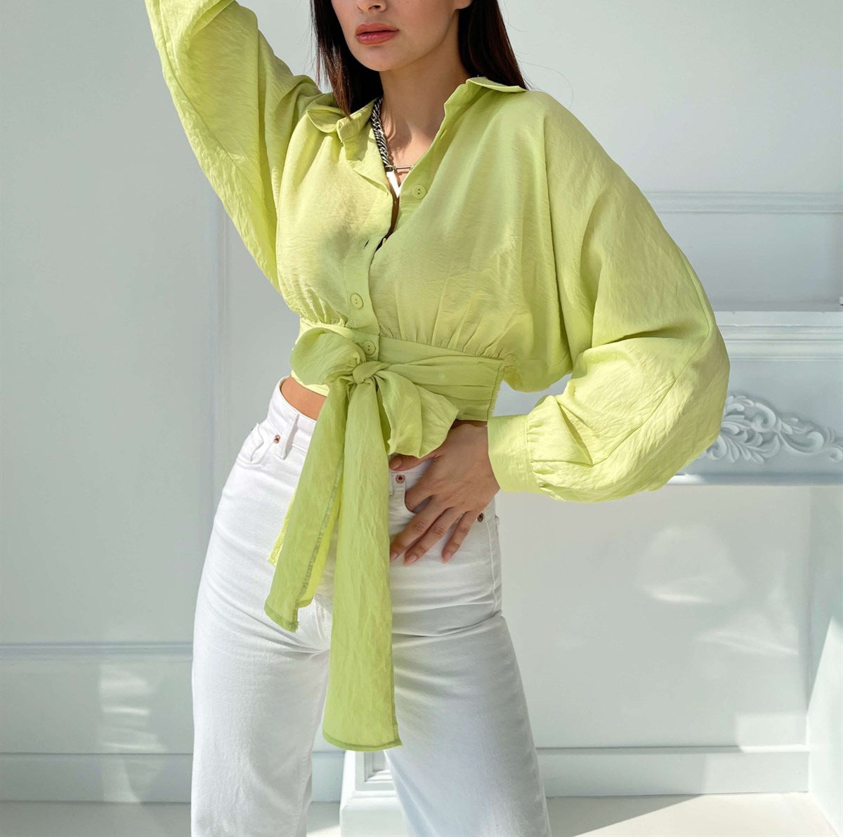 Dame bundet front knap-ned bluse Stilla