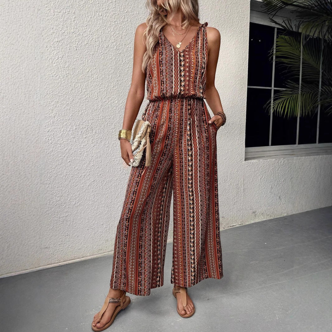 Dame jumpsuit med bredt ben og farverigt mønster Stilla