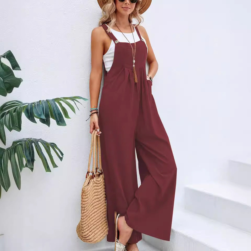 Dame Casual Jumpsuit med bredt ben og justerbare stropper Stilla