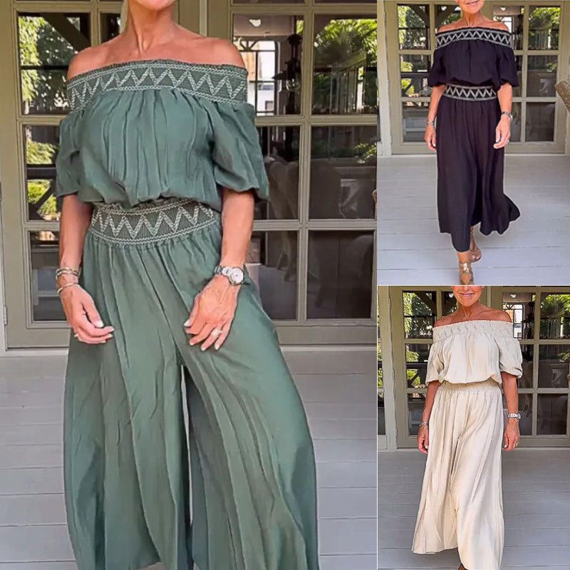 Dame Off-Shoulder Maxi Jumpsuit med Talje Detalje Stilla