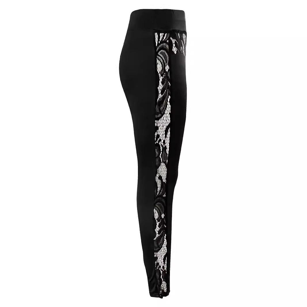 Dame Højkvalitets Leggings med Spidsapplikation og Høj Talje Stilla