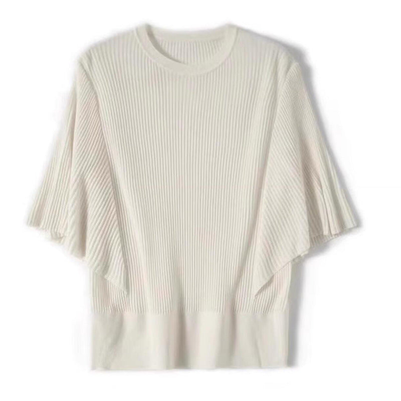 Dame afslappet ribstrikket top med vide ærmer og høj krave Stilla