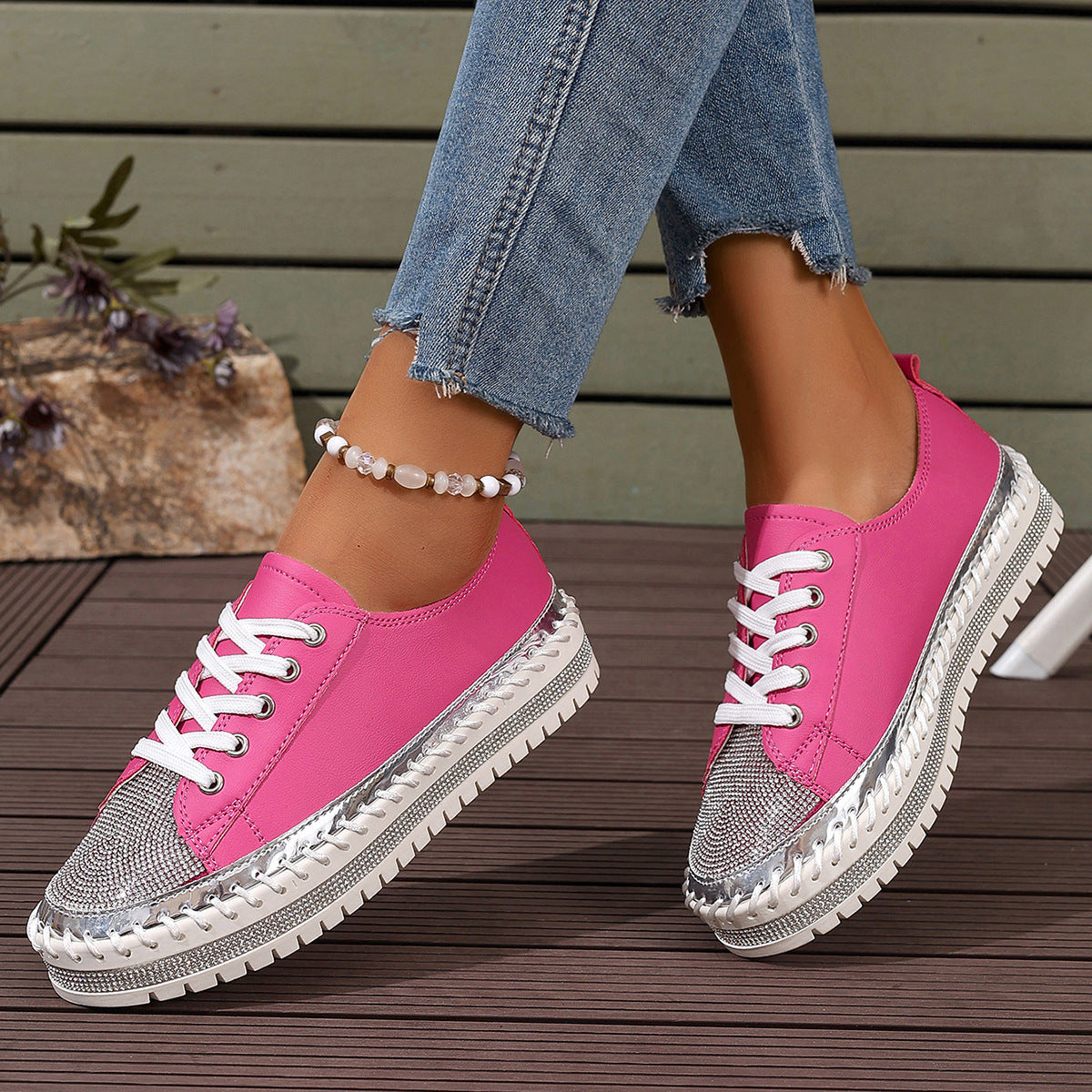 Dame Mode Sneakers med glitrende detaljer og stabil sål Stilla
