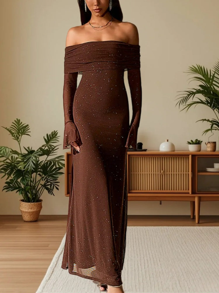 Dame Elegant aften kjole i off-shoulder design med glitrende accenter Stilla