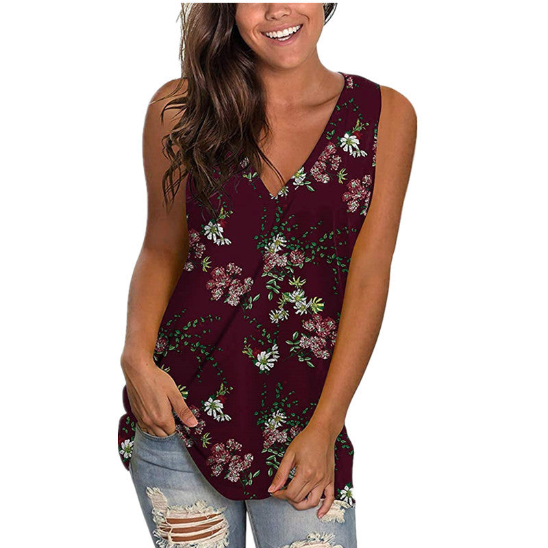 Dame V-hals bluse med blomsterprint og løs pasform Stilla