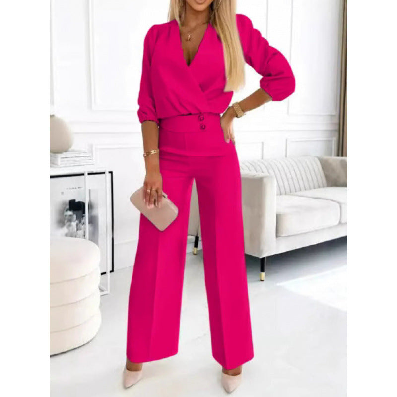 Damer elegant jumpsuit med indpaknings-overdel og bredt ben Stilla