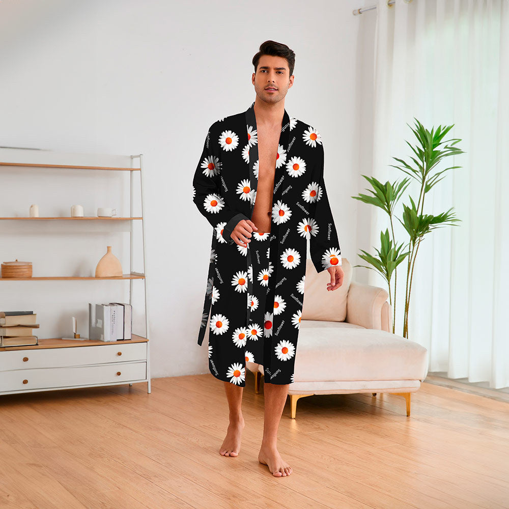 Herren Kimono-Robe med moderne geometrisk mønster og praktisk bælte Stilla