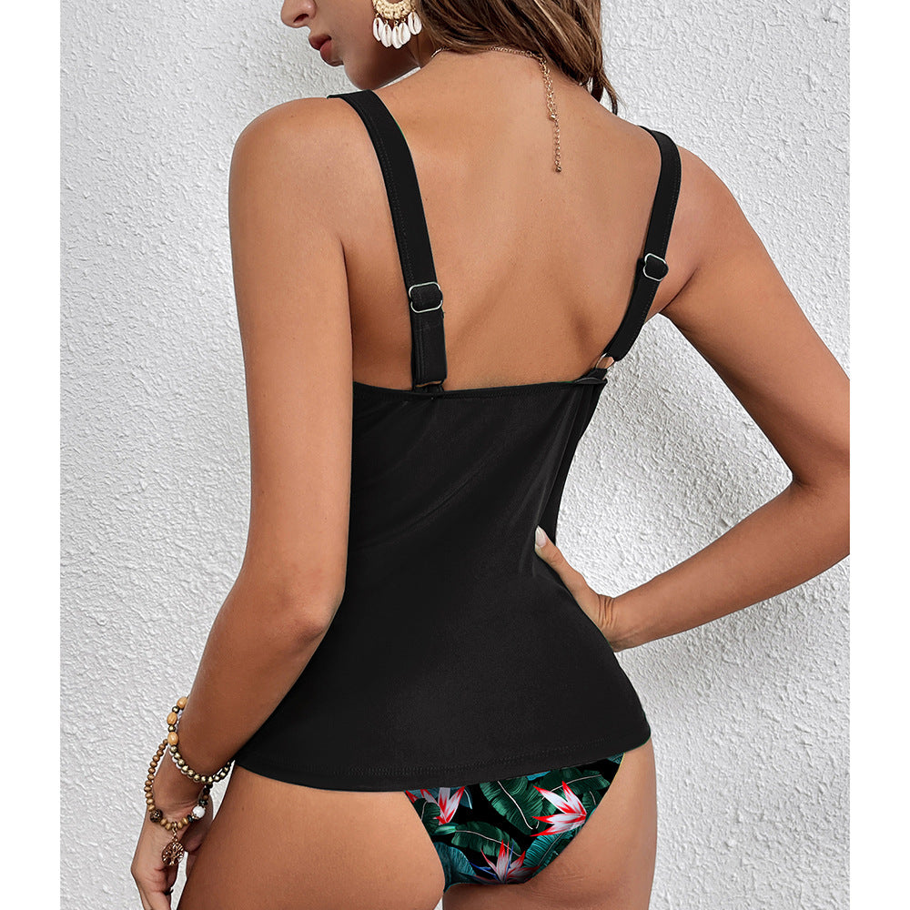Dame Tankini Badedragt med modebundet flæsedesign og blomstertrusser Stilla