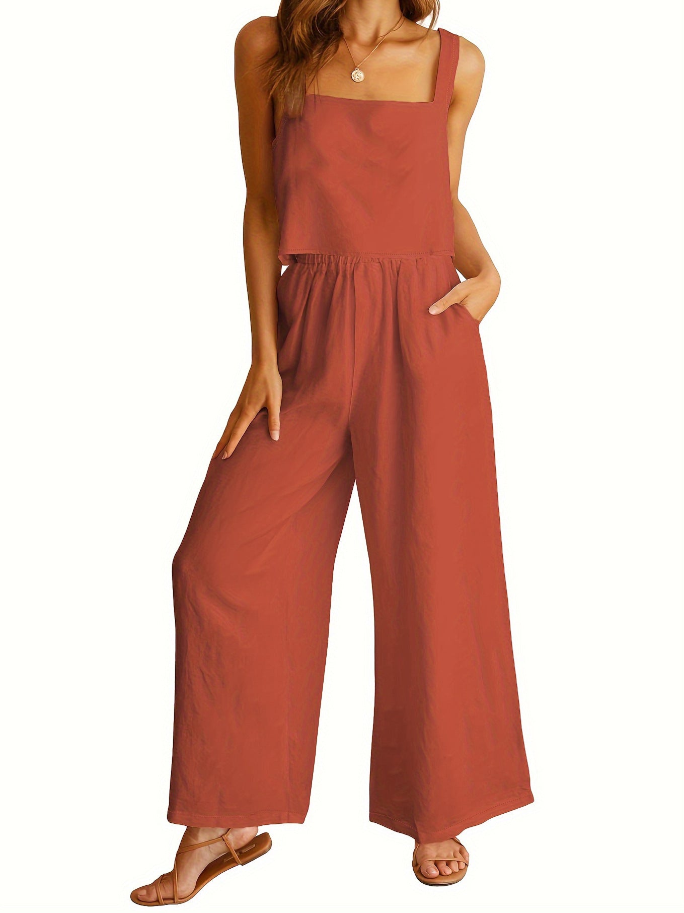 Dame-jumpsuit med bredt ben og justerbare stropper Stilla