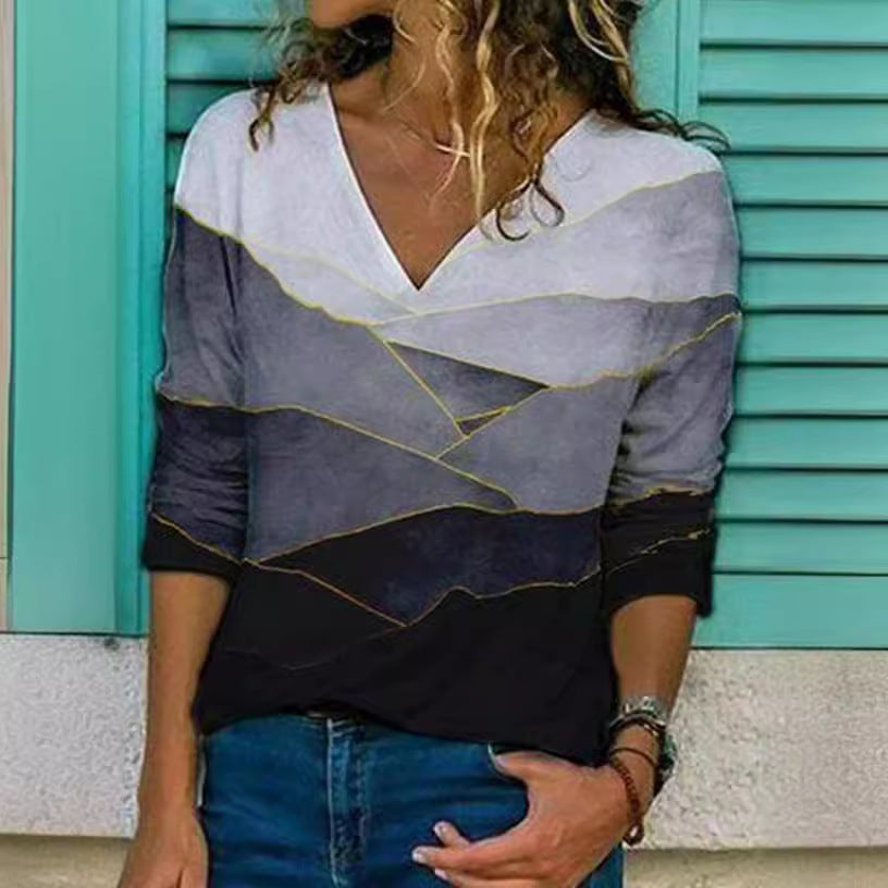 Stilla | Fashionable Print V Hals Langærmet T-shirt