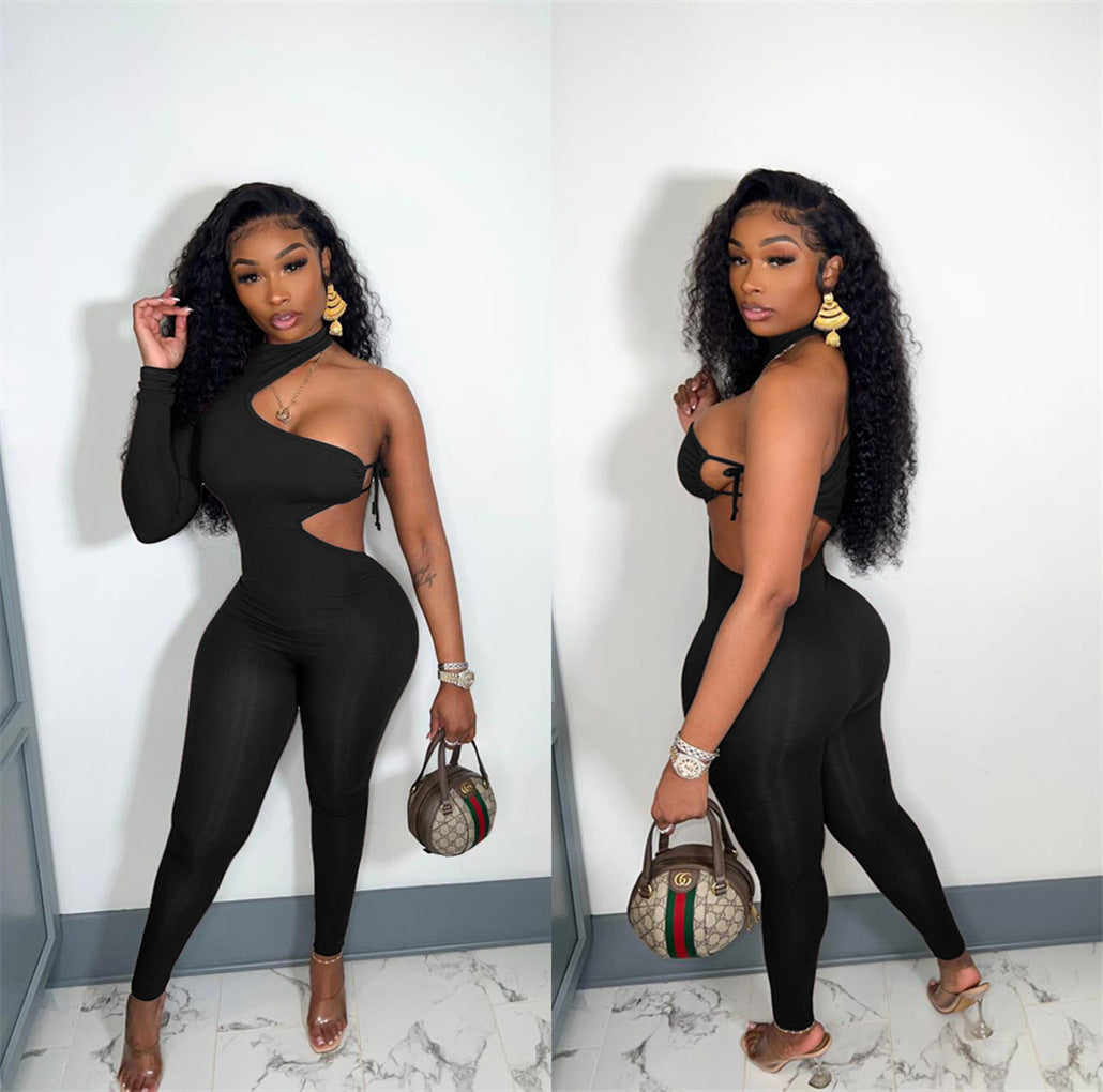 Dame Elegant Cut-Out Jumpsuit med asymmetrisk top Stilla