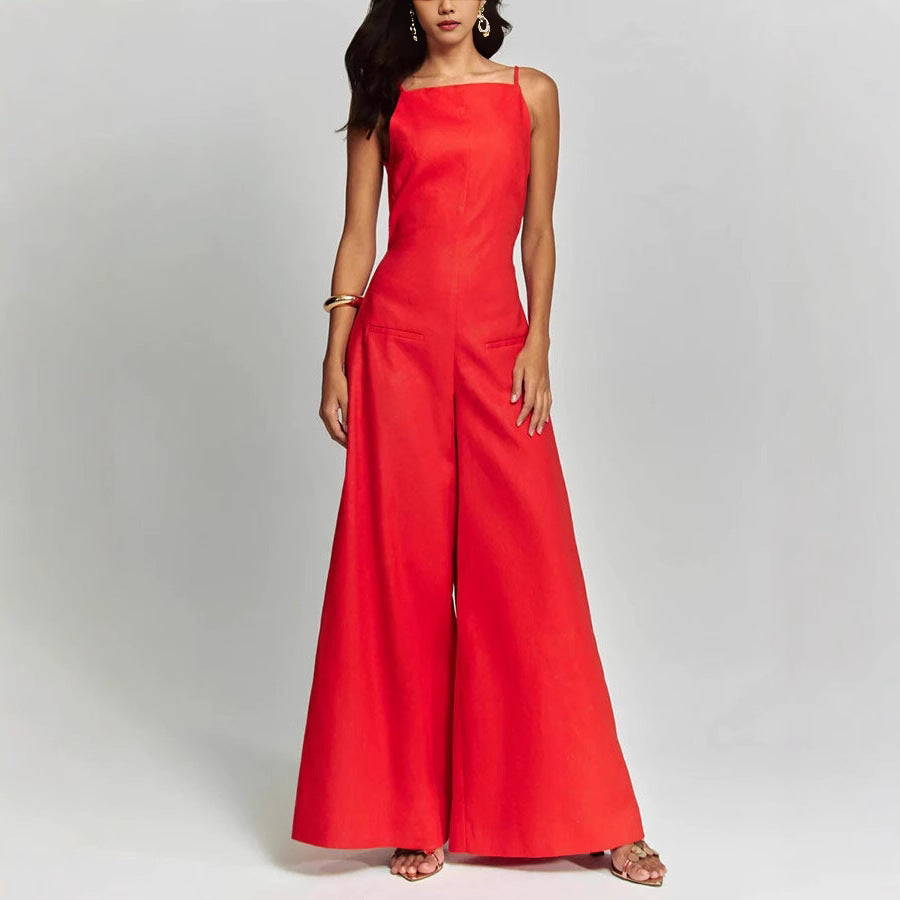 Dame jumpsuit med bredt skåret ben og stropløs top Stilla
