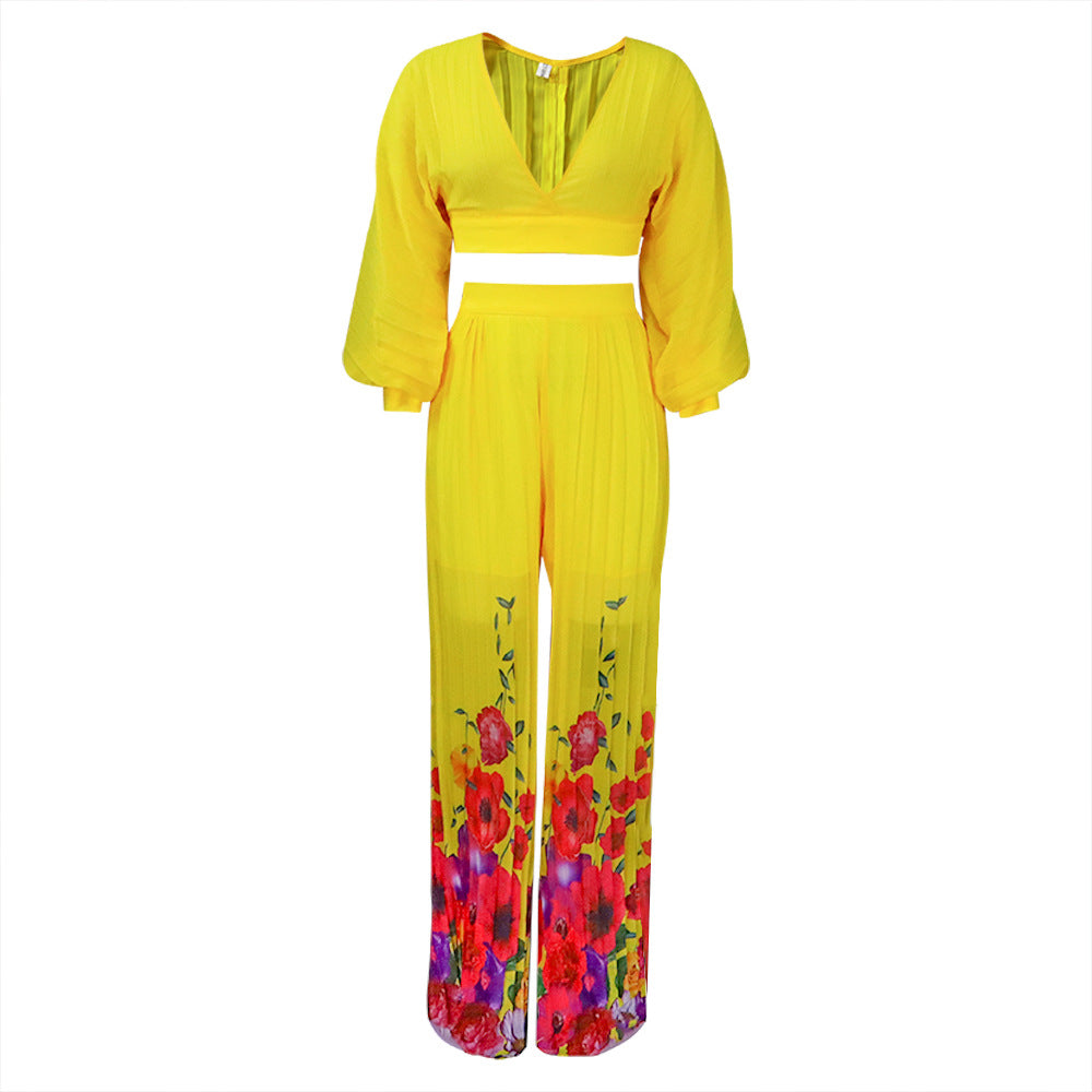 Dame elegant jumpsuit med voluminøse ærmer og blomstertryk Stilla