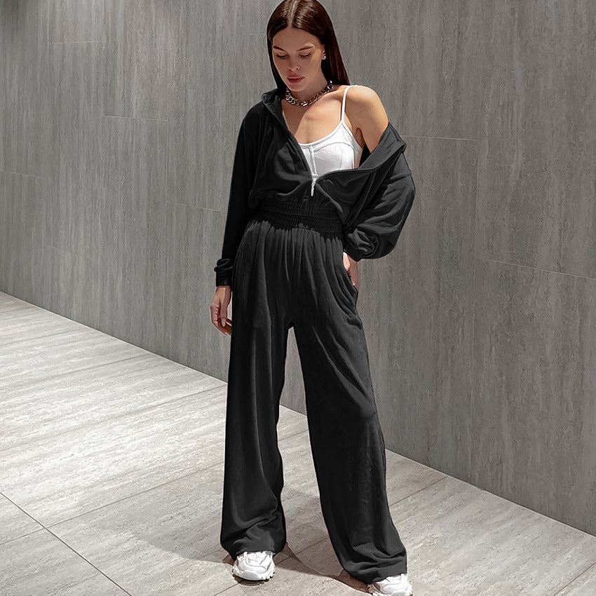 Dame fritids-jumpsuit med høj krave og elastisk taljebånd Stilla