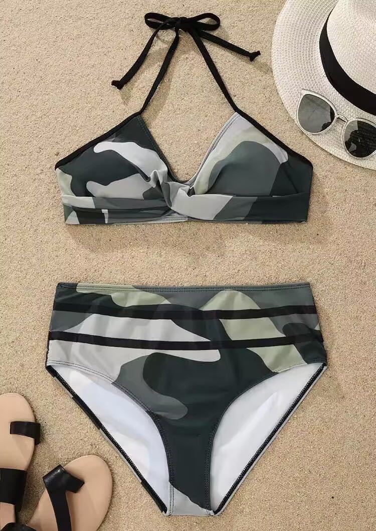 Dame triangel-bikini med moderne camouflage-mønster og høj talje Stilla