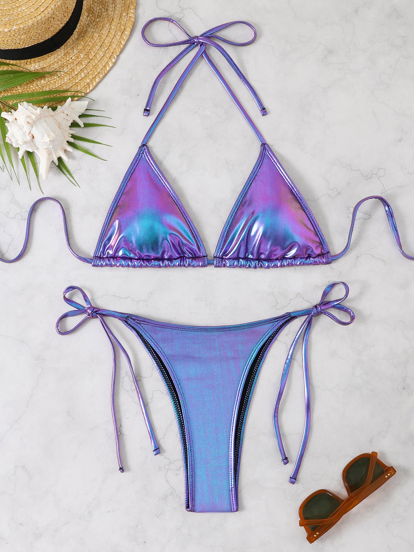 Dame glinsende triangle-bikini Stilla