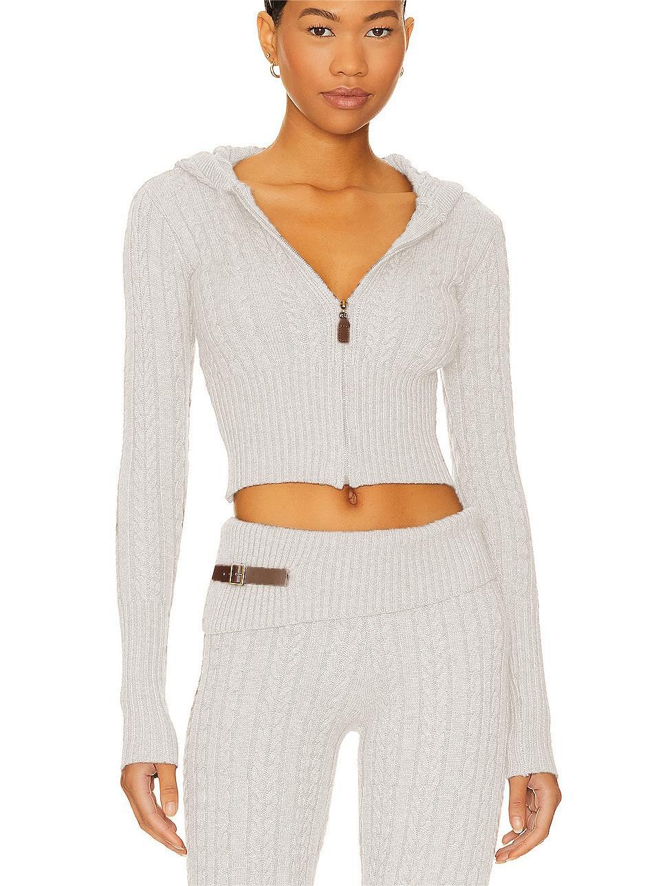 Femme Cozy Cropped Kabelstrik Hoodie Sæt Stilla