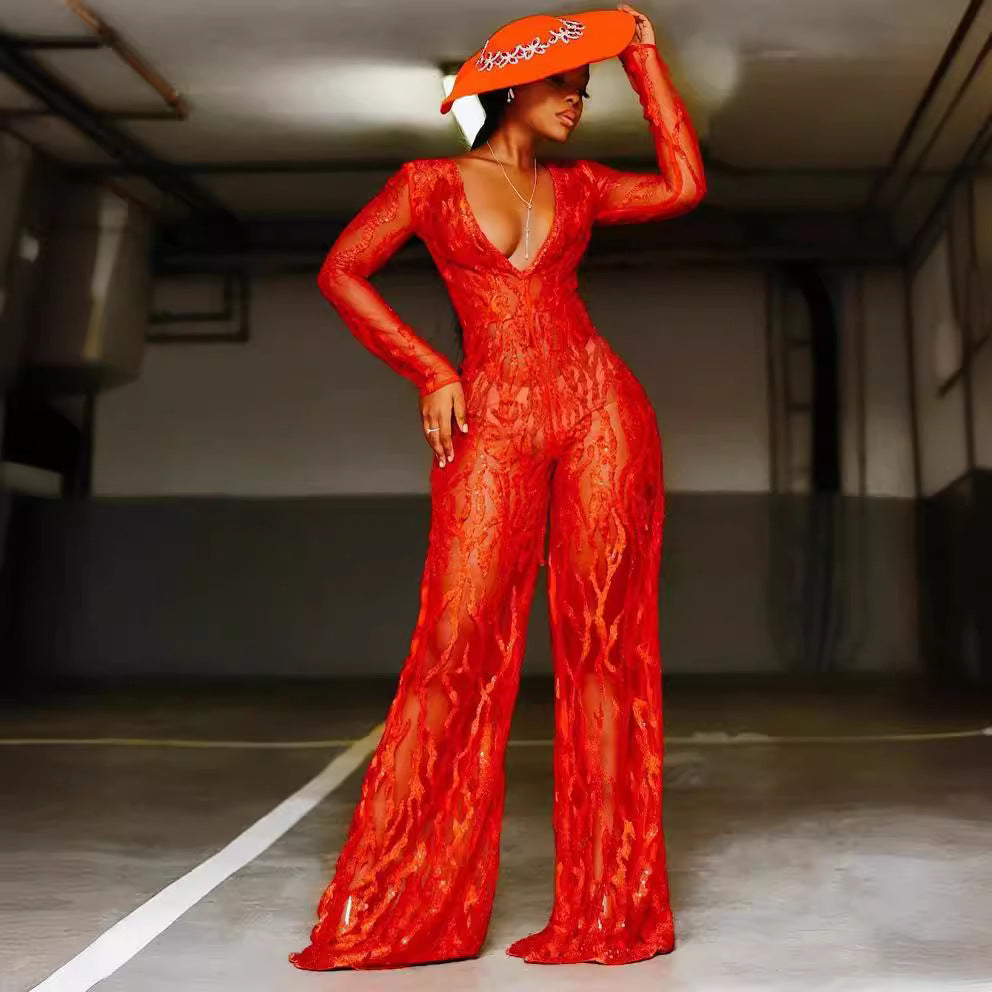 Dame Gennemsigtig Jumpsuit med forførende snit og langærmet design Stilla