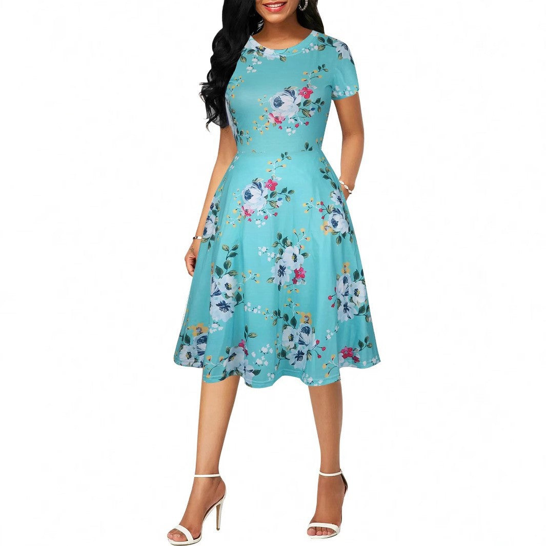 Dame Rockabilly Kjole med blomsterprint og svajende bund Stilla