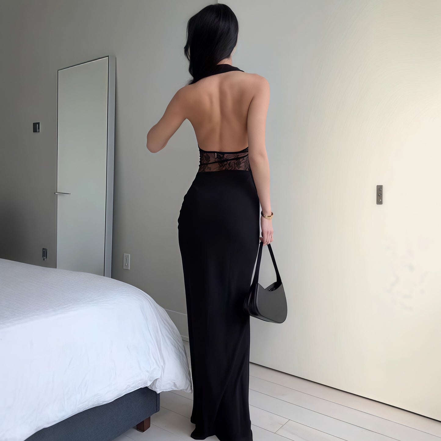 Dame Elegant Aftenkjole med Spidsoberdel og tætsiddende snit Stilla