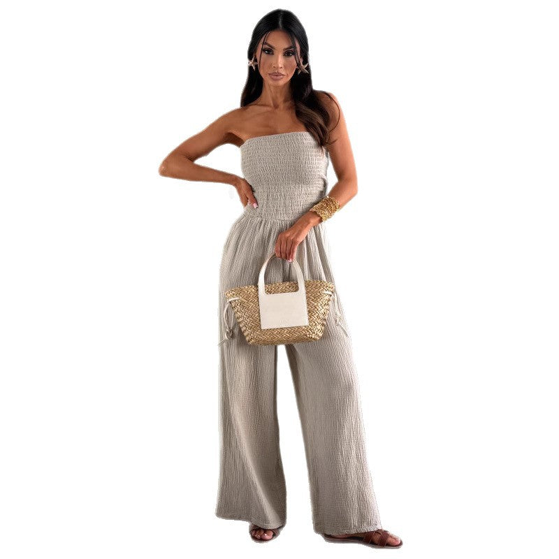 Dame Elegant Jumpsuit med bredt ben og skulderfri design Stilla