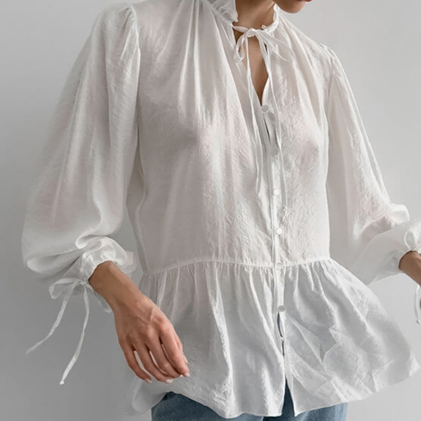 Dame ruches blouse med lange ærmer og elastisk kant Stilla