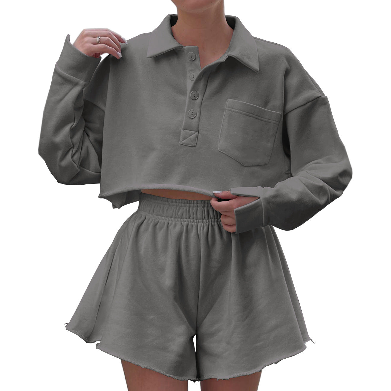 Dame cropped Poloshirt og shorts sæt med afslappet snit og praktiske lommer Stilla