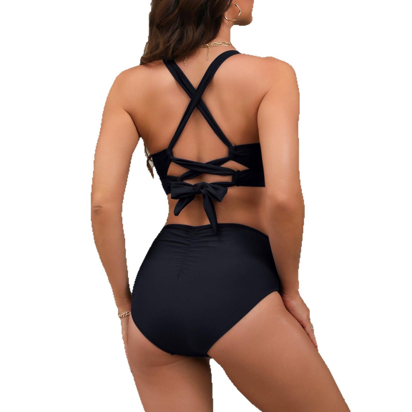Dame High-Waist Bikini Sæt med mode rynkning og justerbare stropper Stilla
