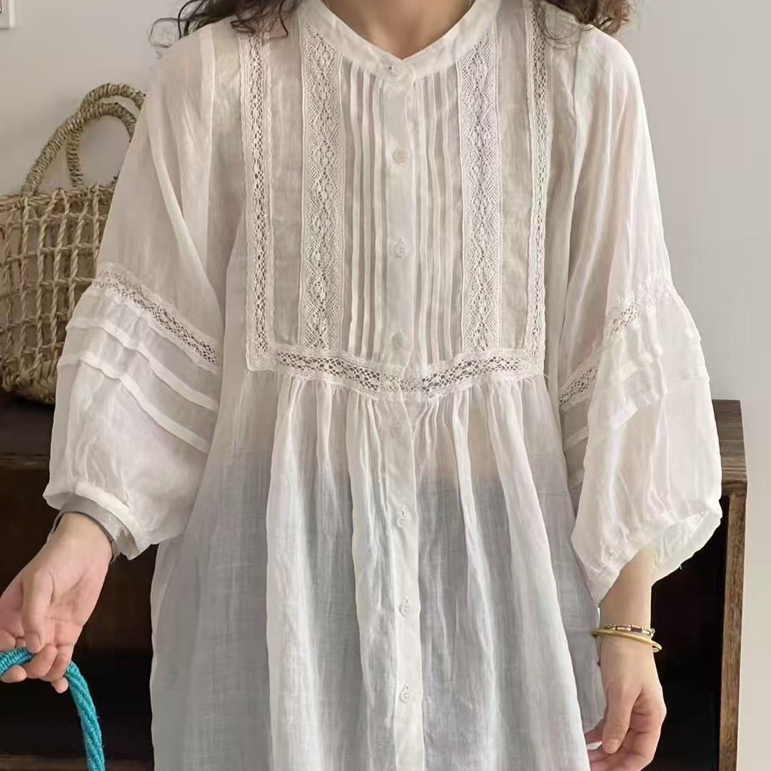 Dame Button-Up Bohemian Bluse med Blonde Stilla