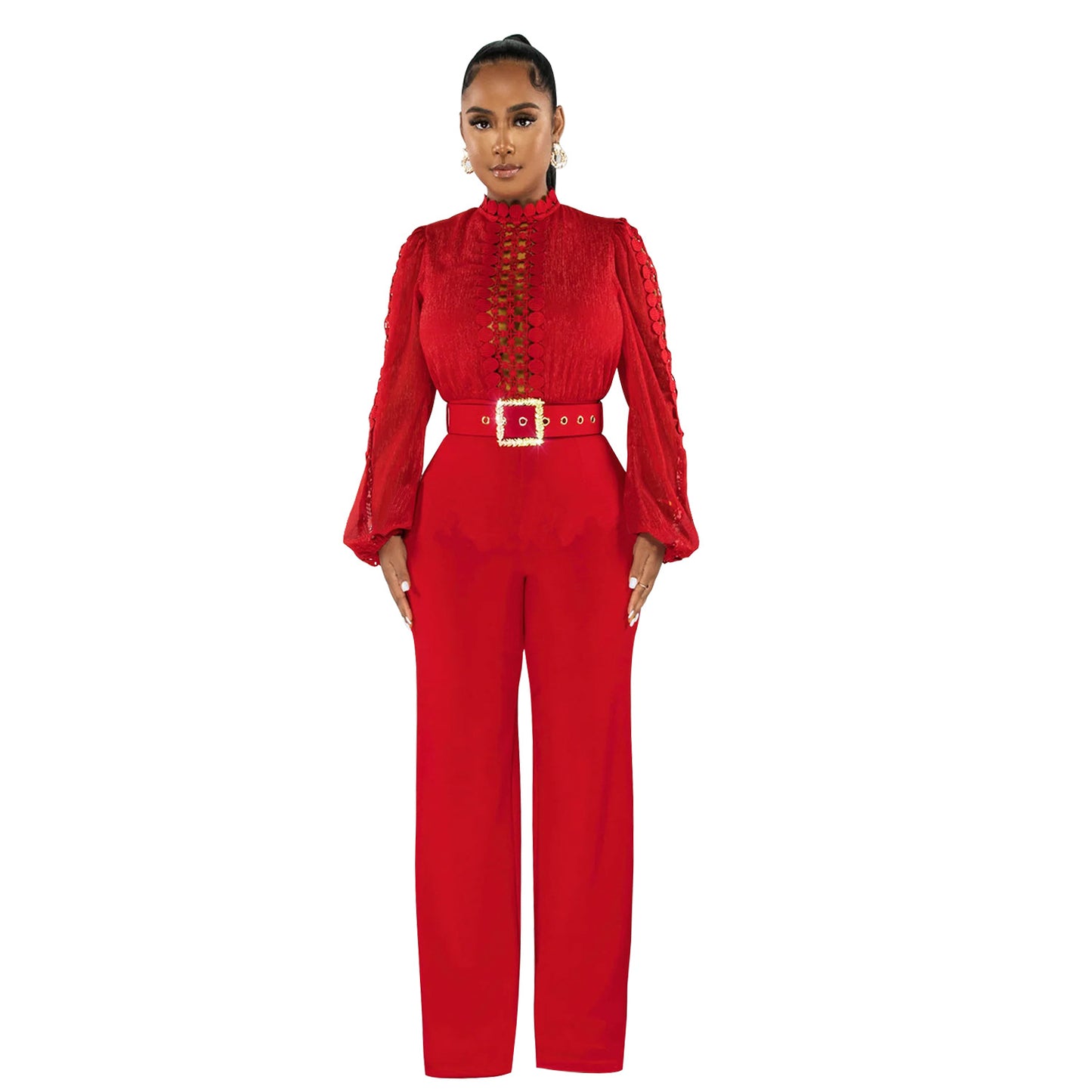 Dame Elegant Jumpsuit med Ryschenærmer og Taljebælte Stilla