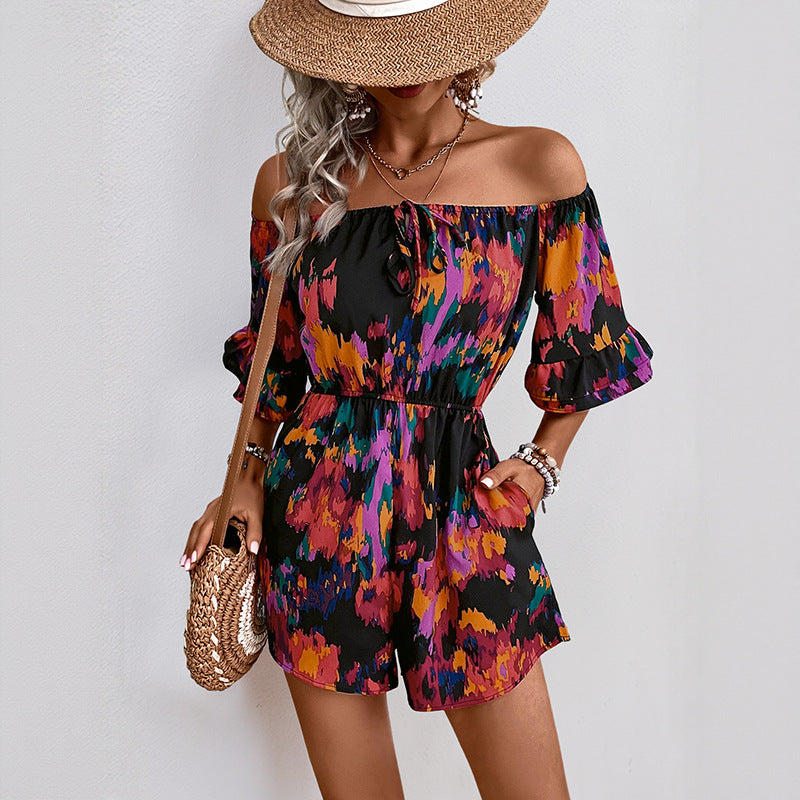 Dame Off-Shoulder Blomster mønster Jumpsuit Stilla
