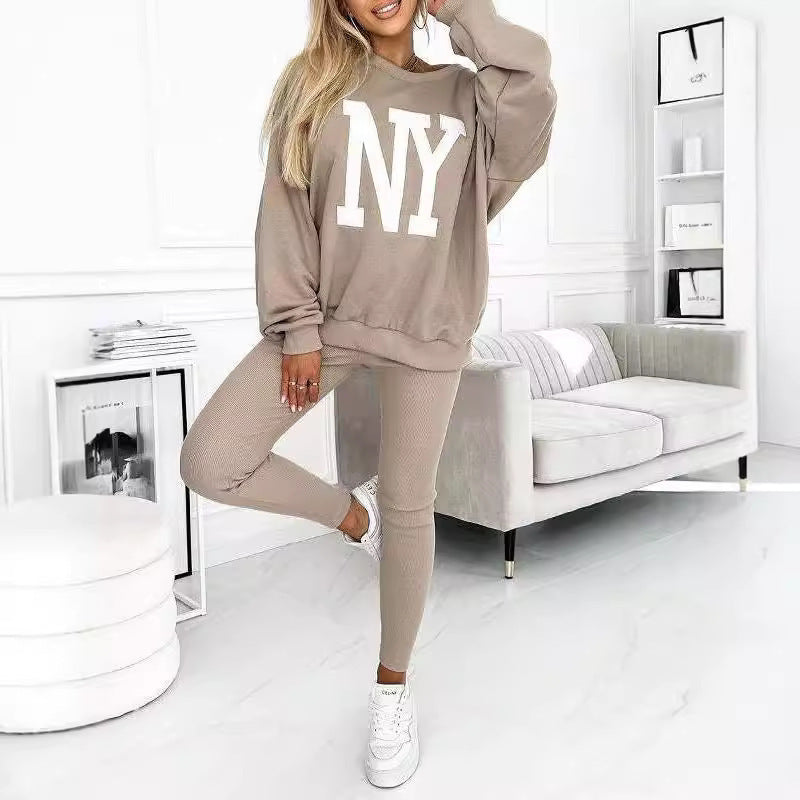 Dame Oversized Grafik Pullover og Leggings Sæt Stilla