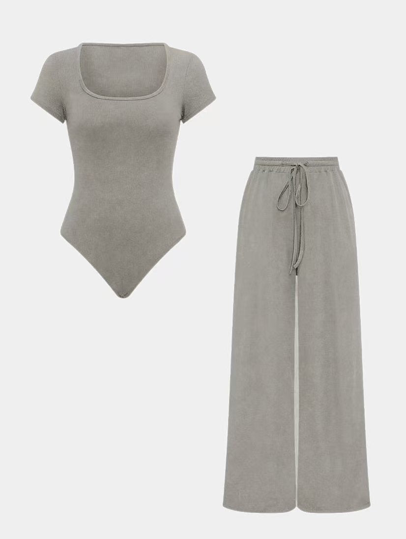 Dame madloungejumpsuit med elastiske bukser og kort overdel Stilla