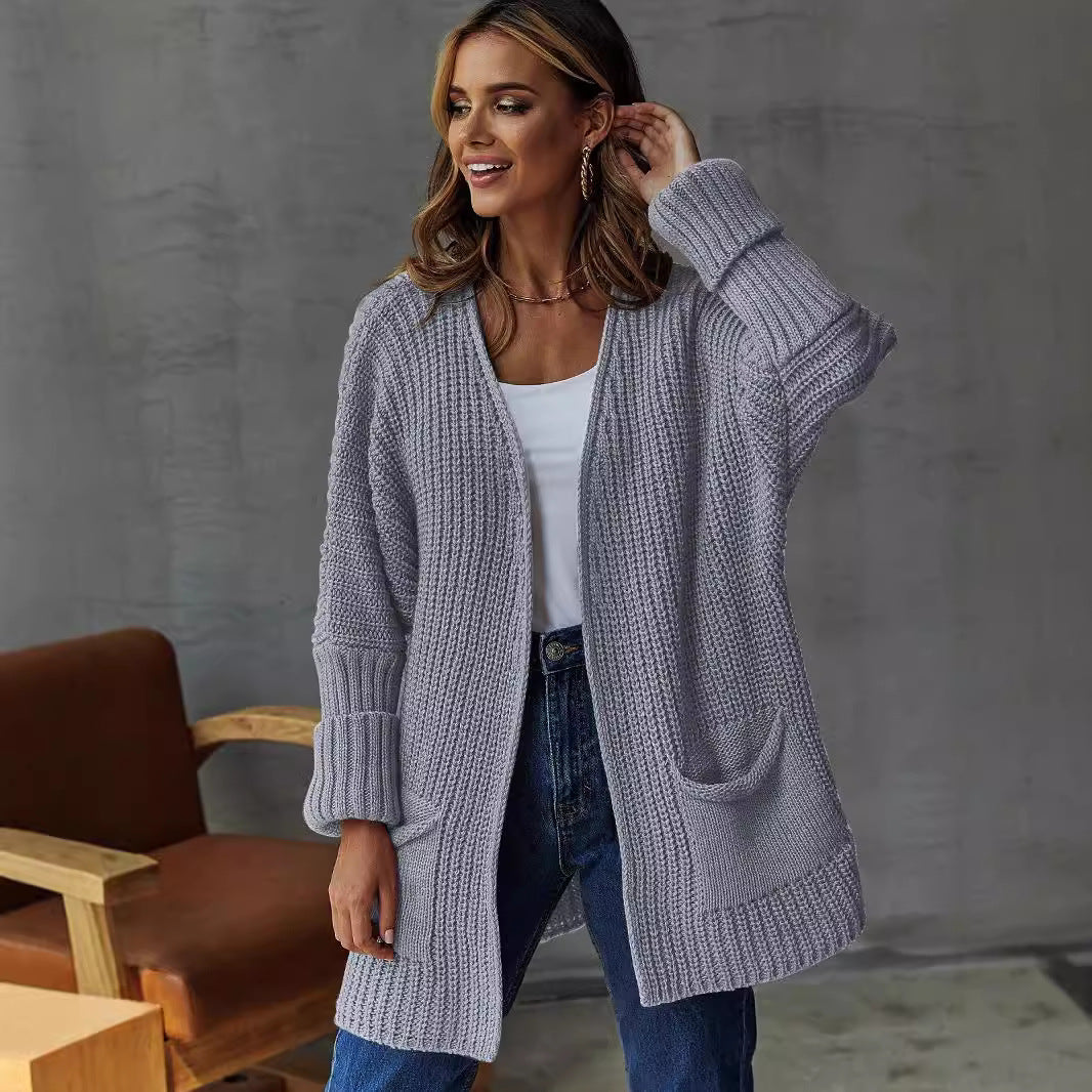 Femme Struktureret Åben Strikcardigan med Lomme detaljer Stilla