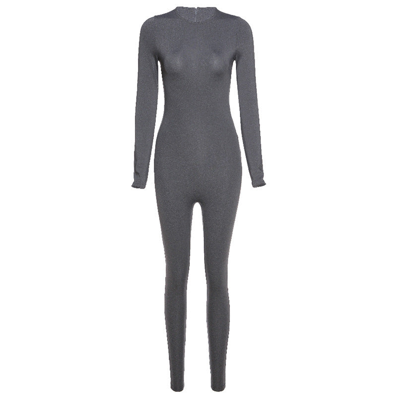 Dame Langærmet Jumpsuit i glamourøst strækmateriale Stilla