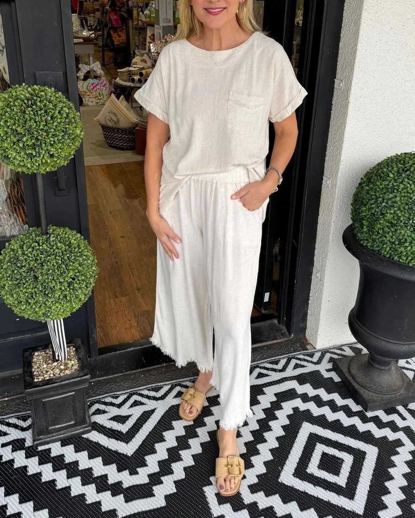 Dame Casual Jumpsuit med sidelæss puffærme og elastisk taljebånd Stilla