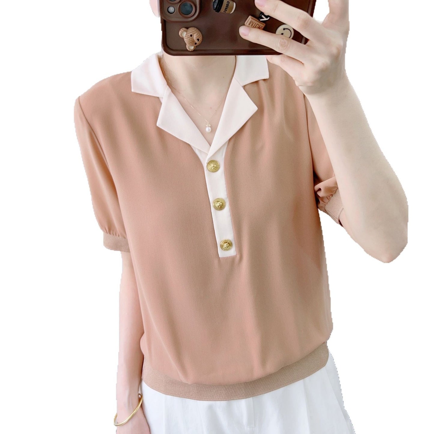 Dame Elegant Bluse med dekorative Knapper og iøjnefaldende Krave Stilla