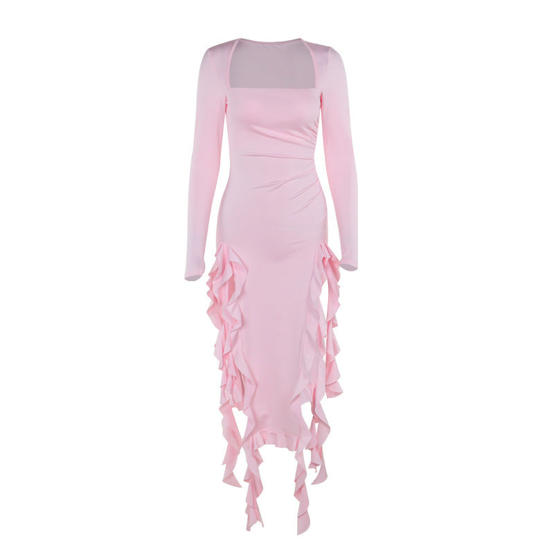 Dame Elegant Asymmetrisk Flæse Midi-Kjole Stilla